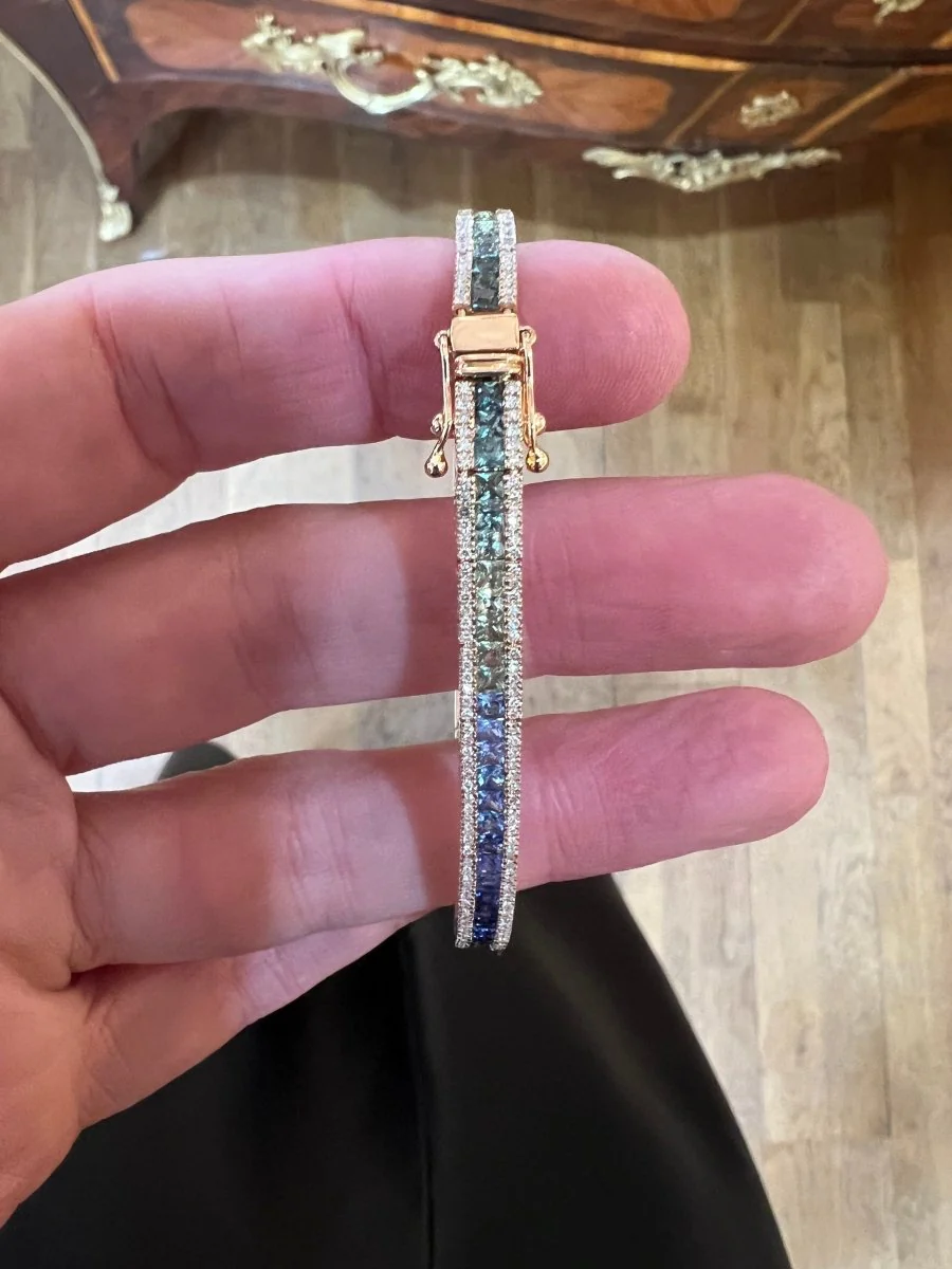 Bracelet Tennis 5.70 Carats Saphirs Arc-En-Ciel & Diamants Or Rose 18 Carats - Image 6