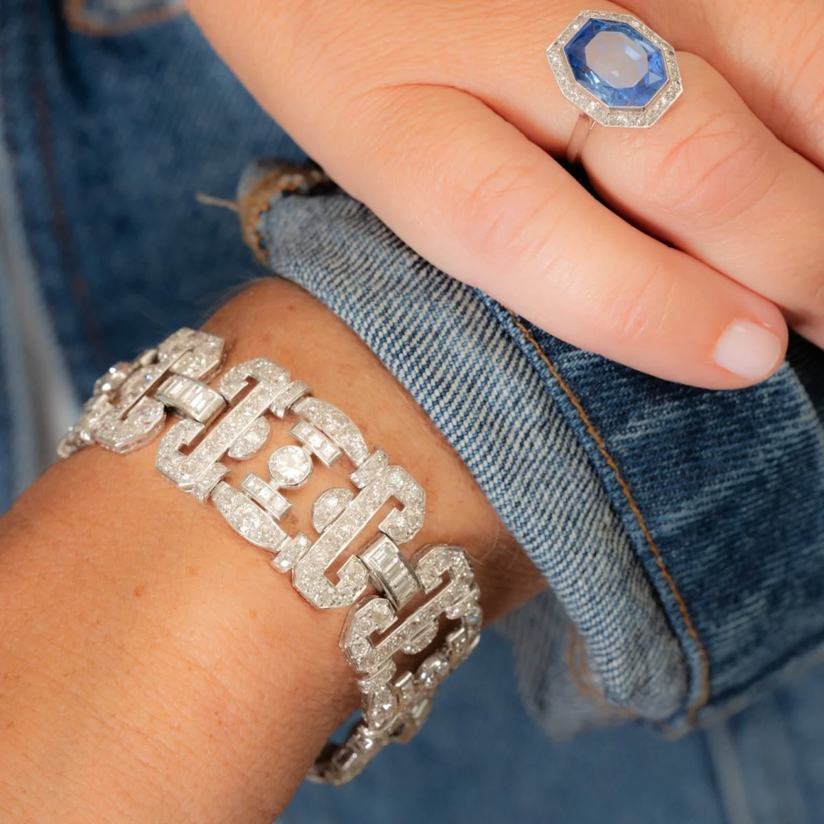 Bracelet Souple Art déco en or blanc et diamants - Image 10