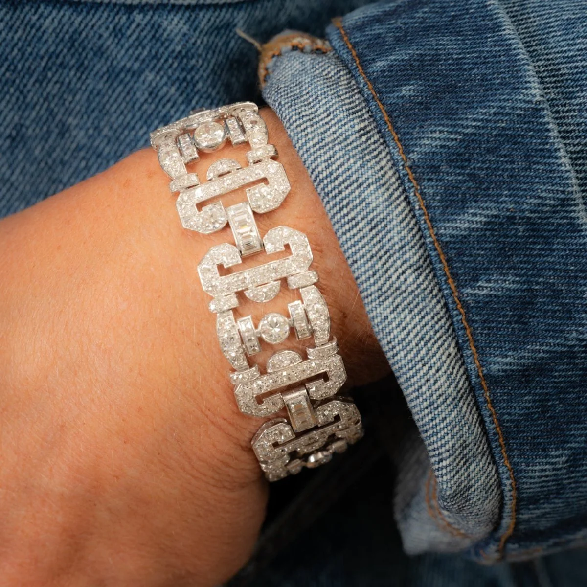 Bracelet Souple Art déco en or blanc et diamants - Image 2