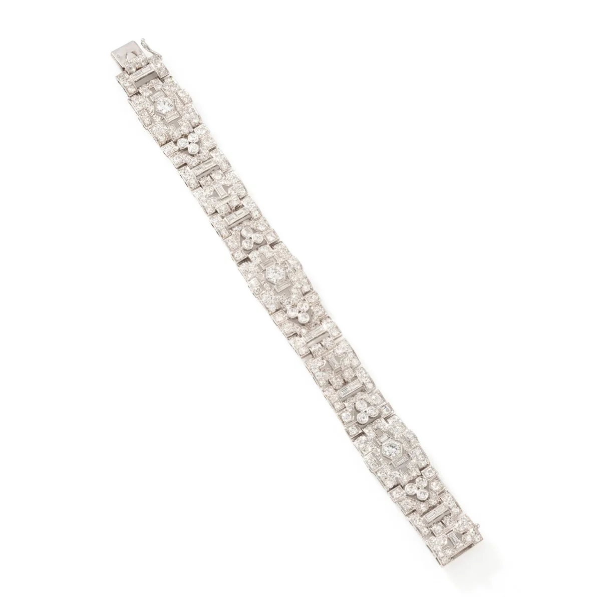 Bracelet Souple Art déco en or blanc, platine et diamants