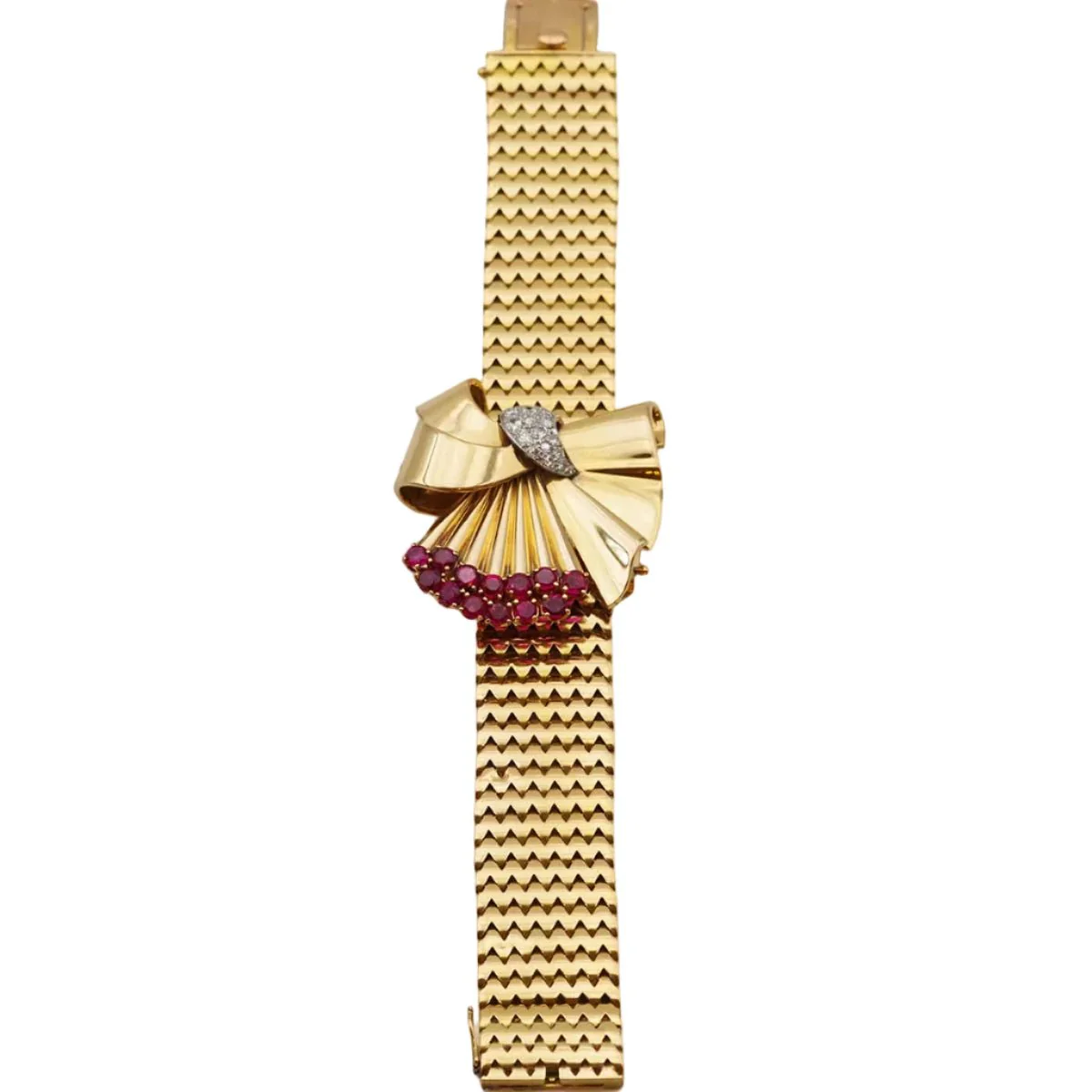 Bracelet Souple en or jaune, platine, rubis et diamants - Image 7