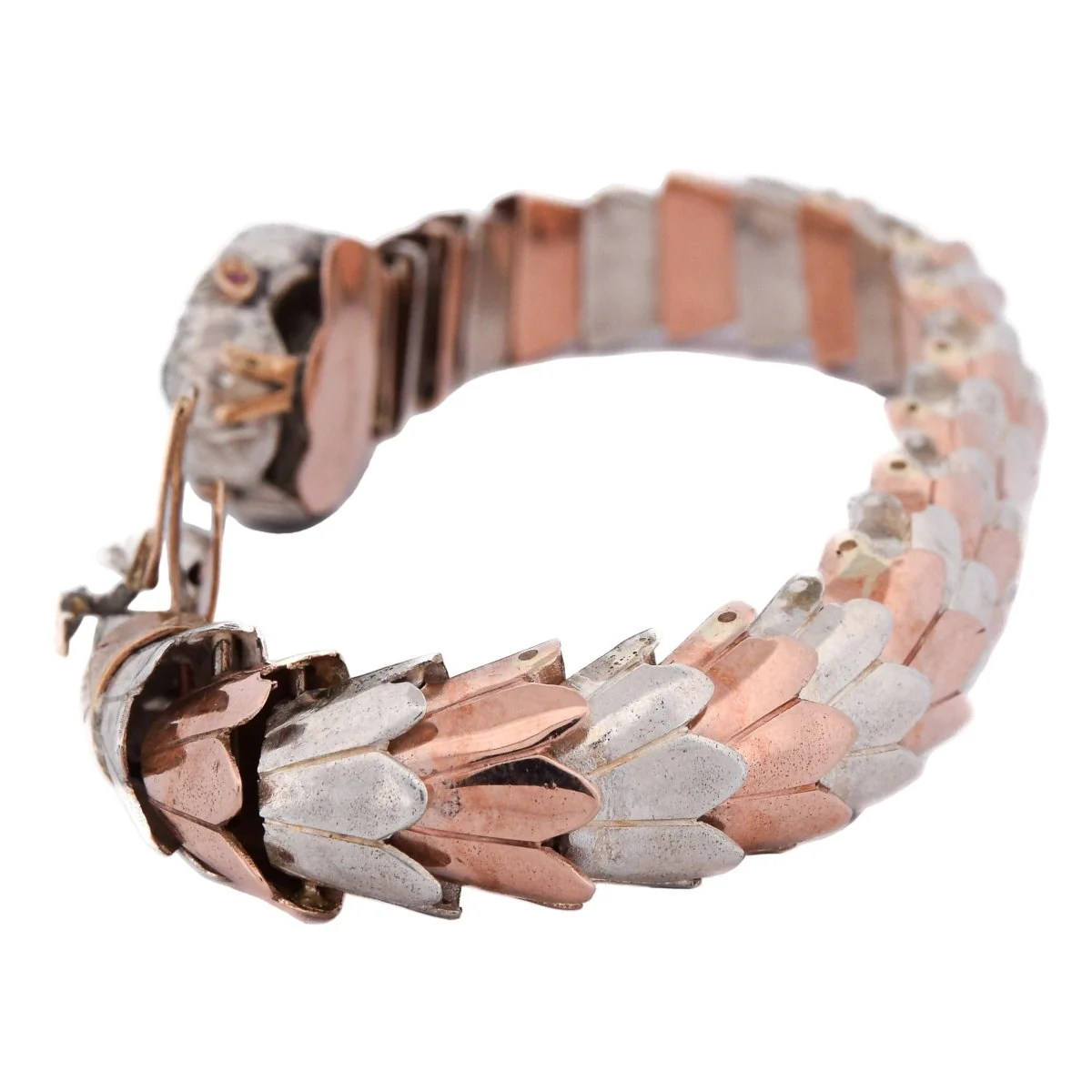 Bracelet Souple en or rose, argent, émeraudes et diamants - Image 3