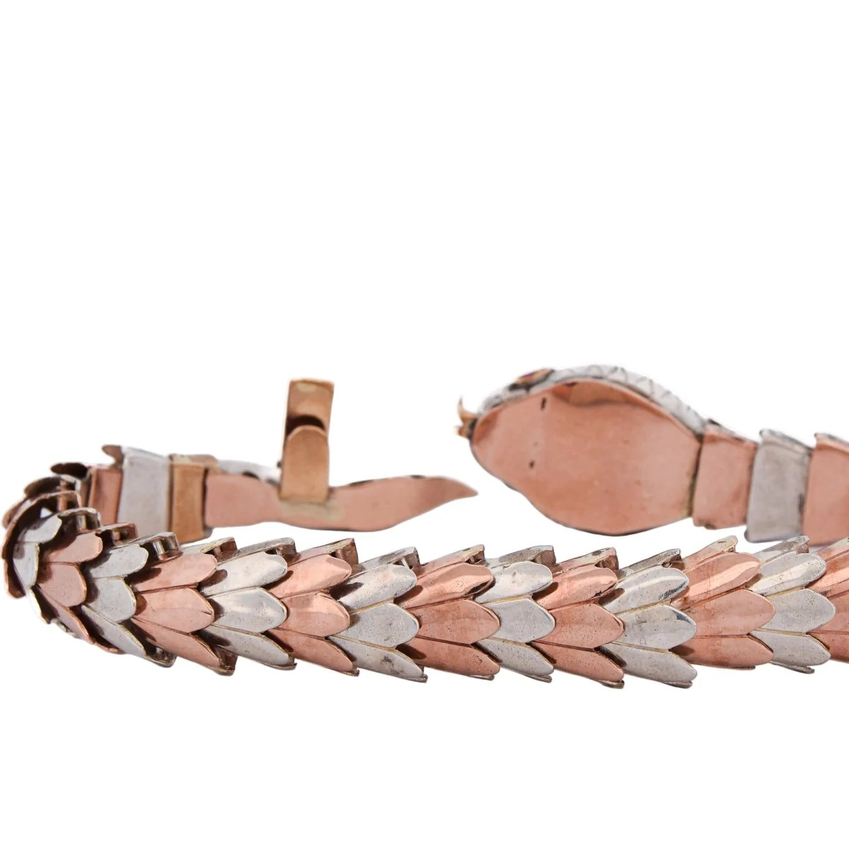 Bracelet Souple en or rose, argent, émeraudes et diamants - Image 4