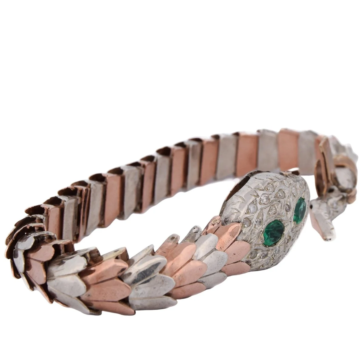 Bracelet Souple en or rose, argent, émeraudes et diamants - Image 5