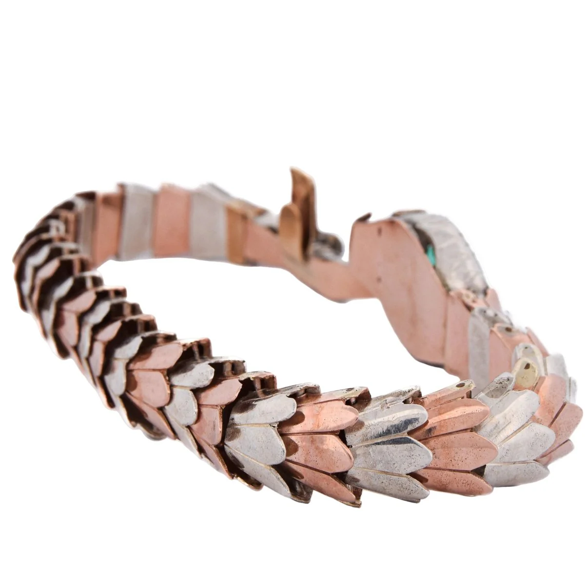 Bracelet Souple en or rose, argent, émeraudes et diamants - Image 6