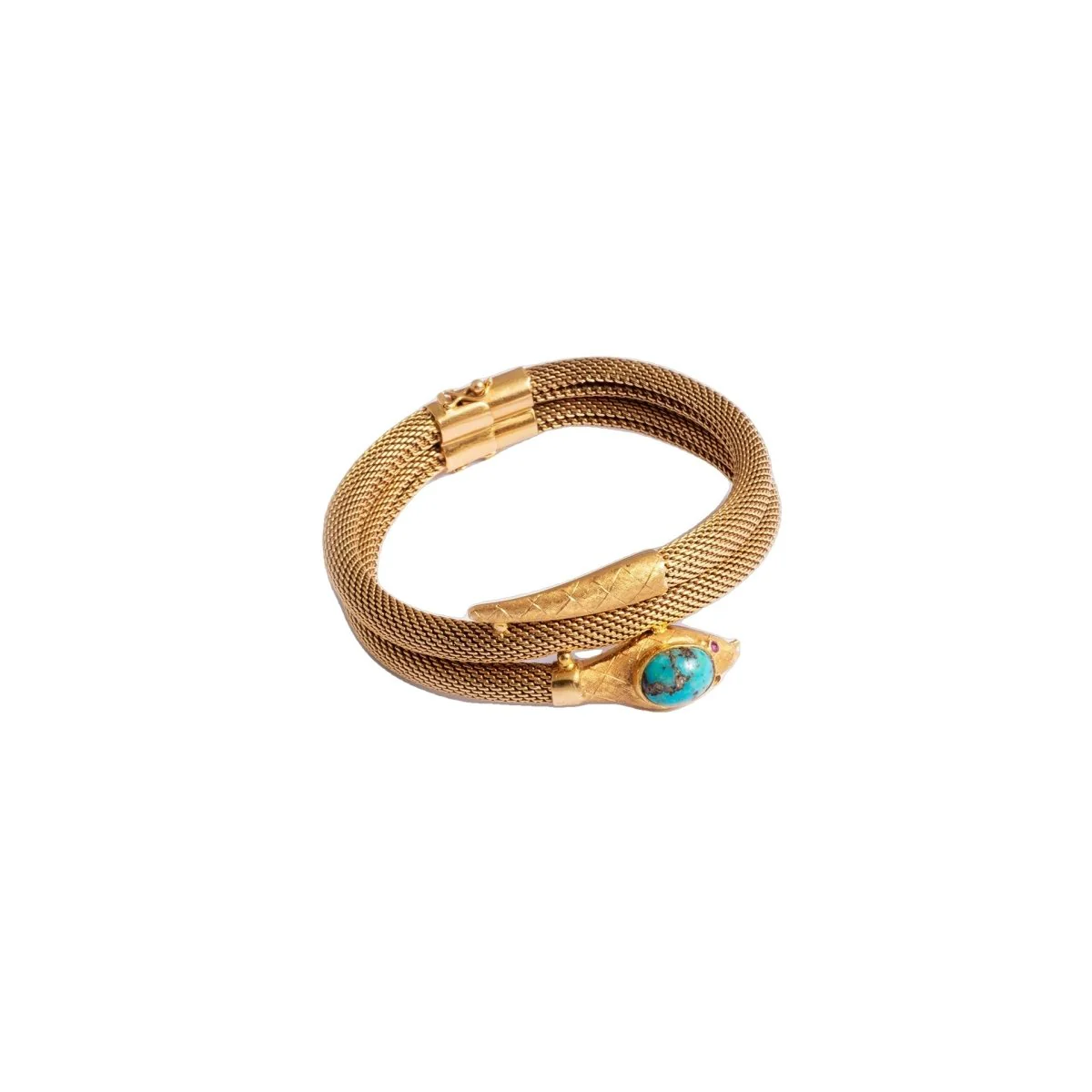 Bracelet double tubogas en or jaune et turquoise