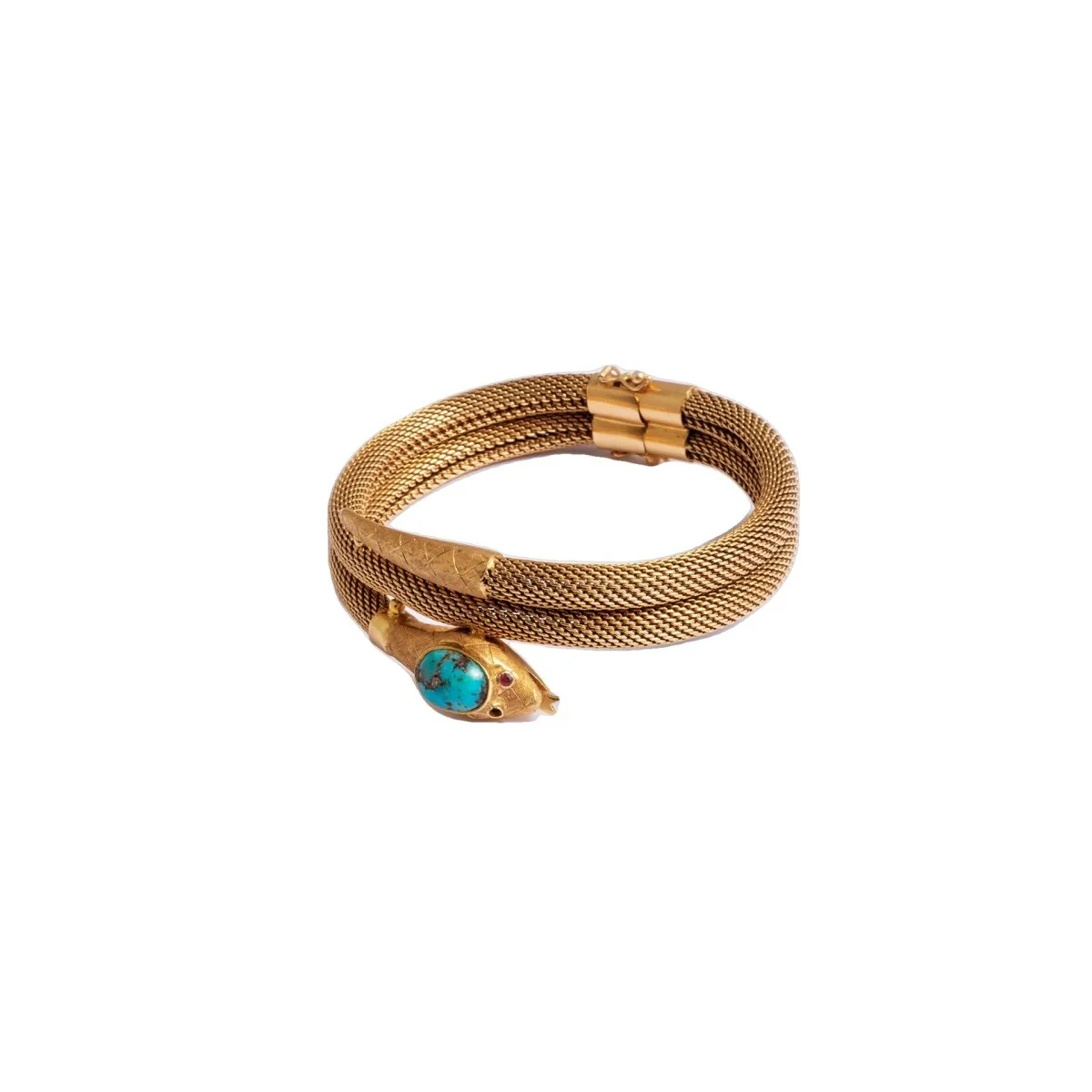 Bracelet double tubogas en or jaune et turquoise - Image 2
