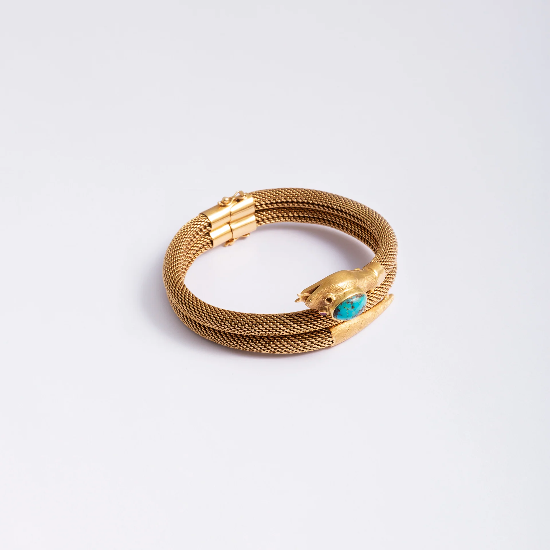 Bracelet double tubogas en or jaune et turquoise - Image 3