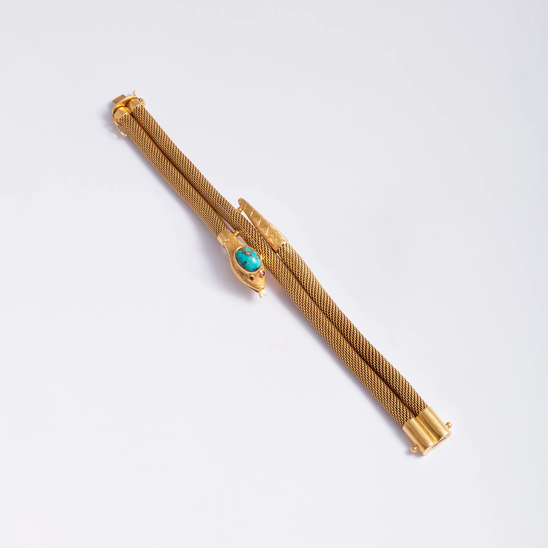 Bracelet double tubogas en or jaune et turquoise - Image 4