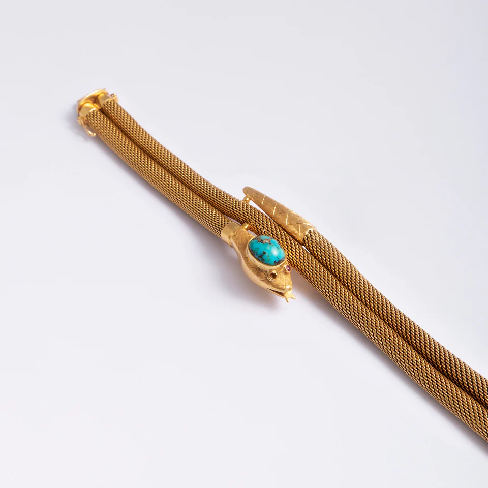 Bracelet double tubogas en or jaune et turquoise - Image 5