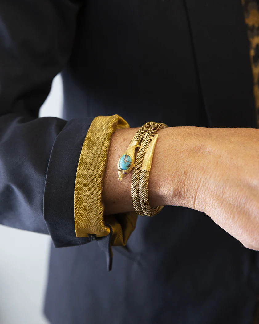 Bracelet double tubogas en or jaune et turquoise - Image 6