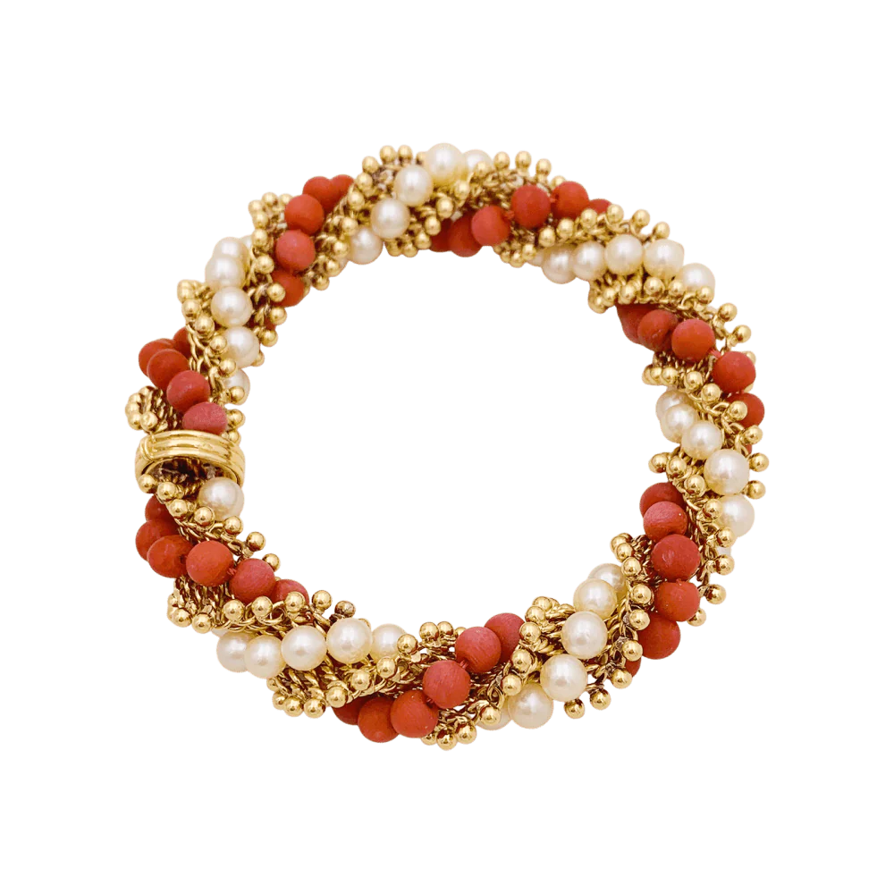 Bracelet Souple VAN CLEEF & ARPELS "Twist" en or jaune, perles et corail