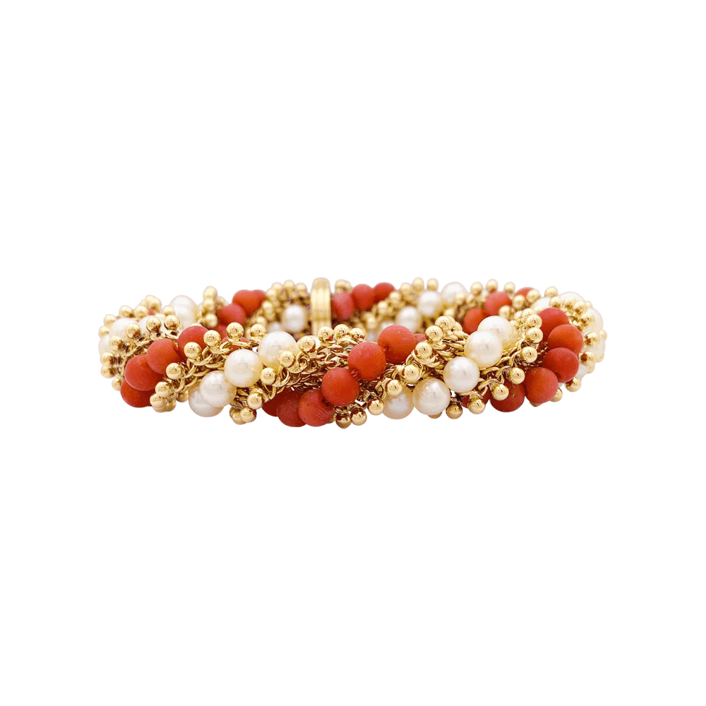 Bracelet Souple VAN CLEEF & ARPELS "Twist" en or jaune, perles et corail - Image 3