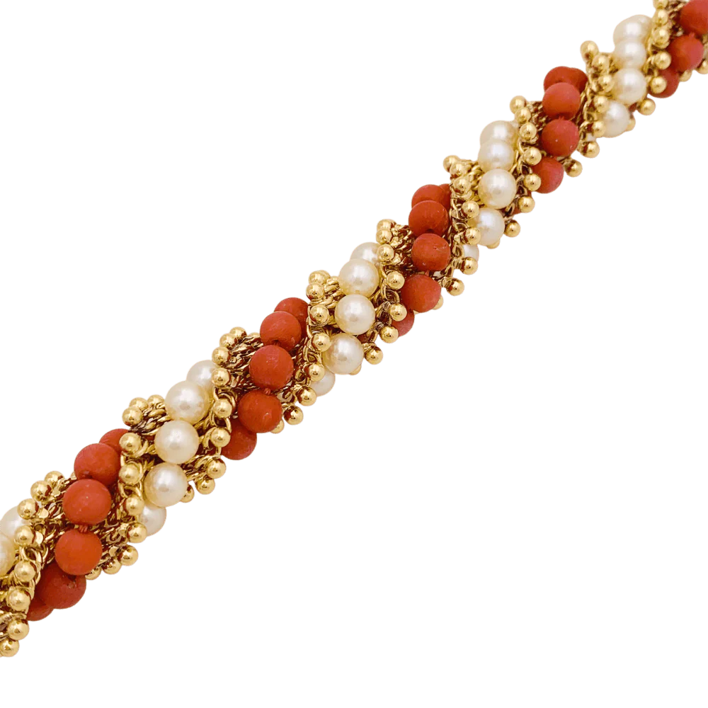 Bracelet Souple VAN CLEEF & ARPELS "Twist" en or jaune, perles et corail - Image 4