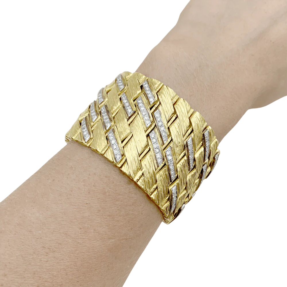 Bracelet Manchette STERLÉ en or jaune, platine et diamants - Image 2
