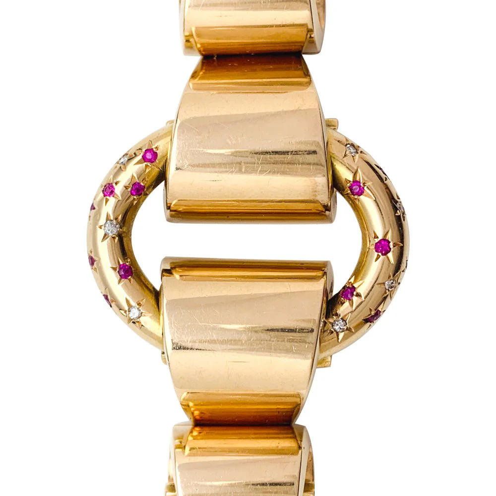 Bracelet Tank en or rose, diamants et pierres rouges - Image 4
