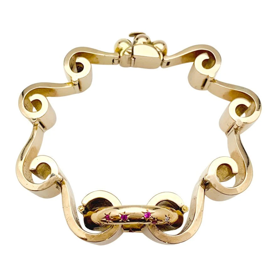Bracelet Tank en or rose, diamants et pierres rouges - Image 5