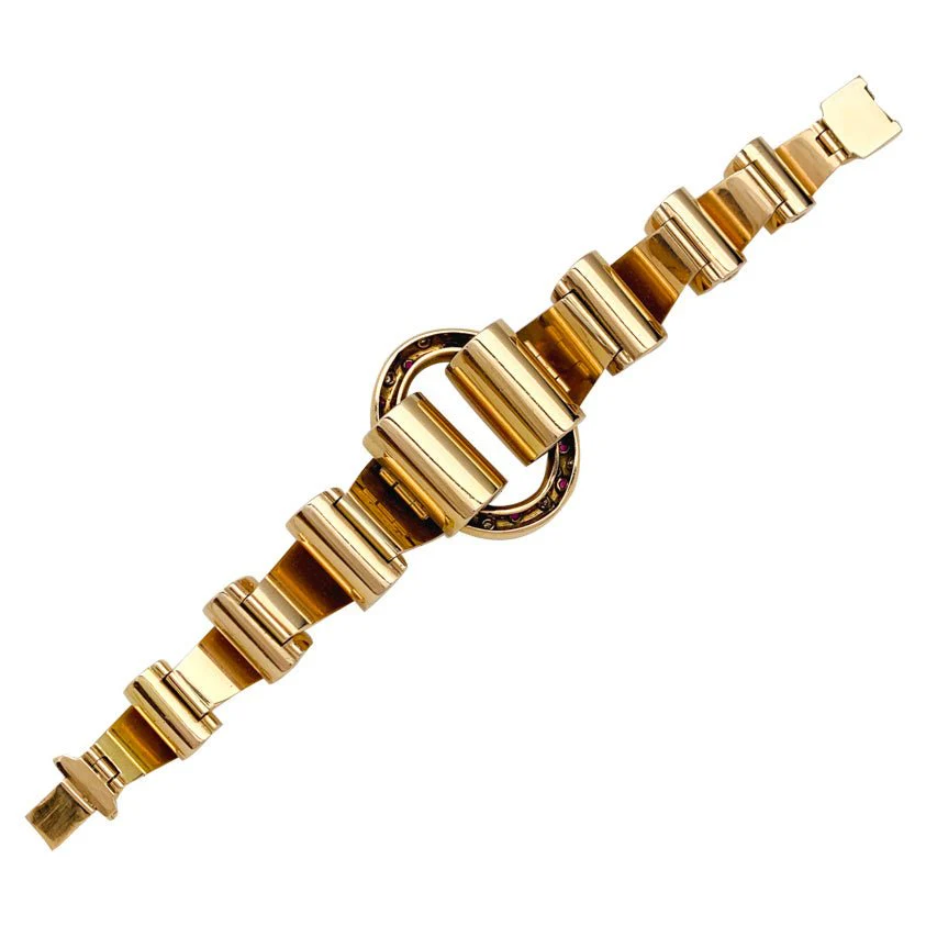 Bracelet Tank en or rose, diamants et pierres rouges - Image 6