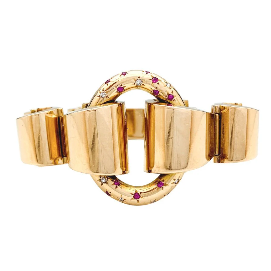 Bracelet Tank en or rose, diamants et pierres rouges - Image 7
