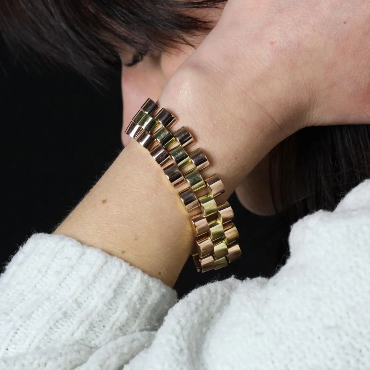 Bracelet Tank en or rose et or jaune - Image 2