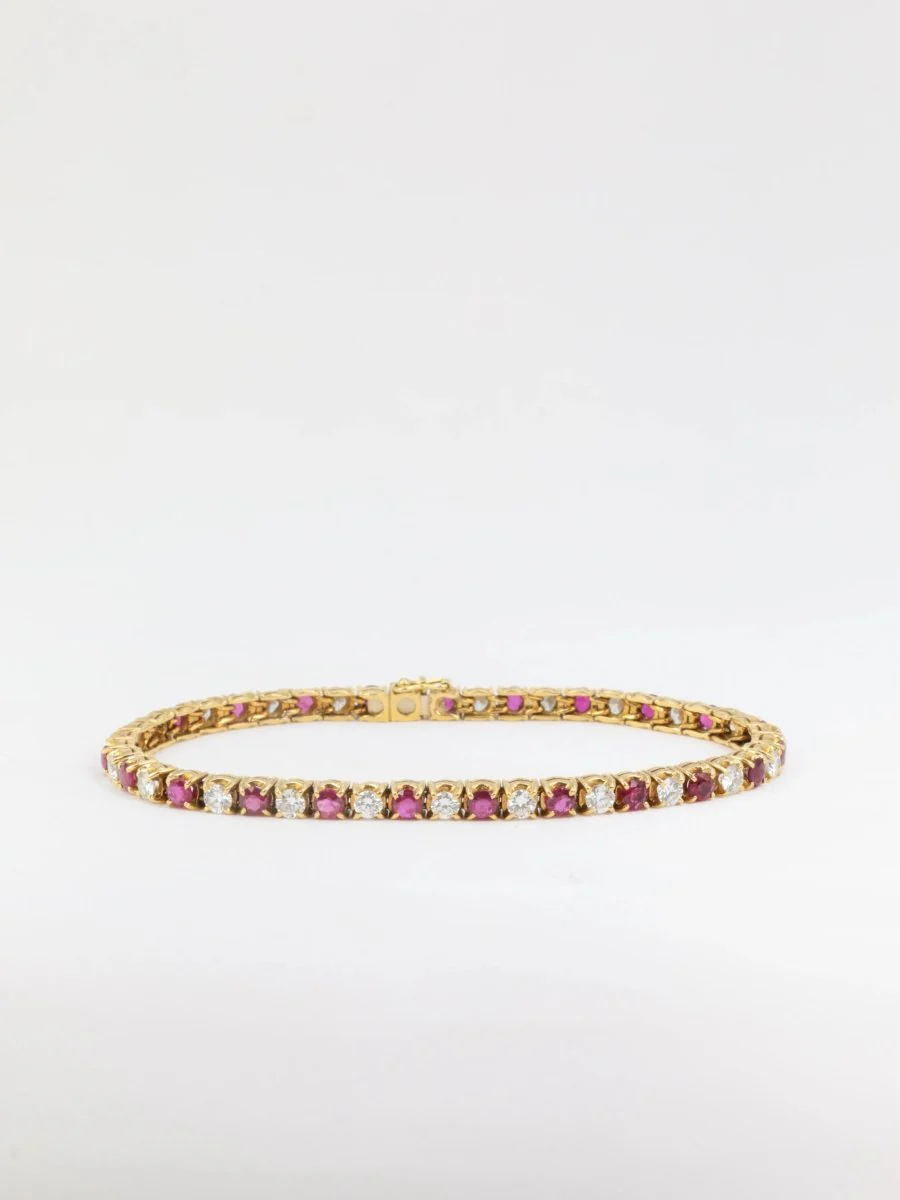 Bracelet tennis vintage en or, rubis et diamants