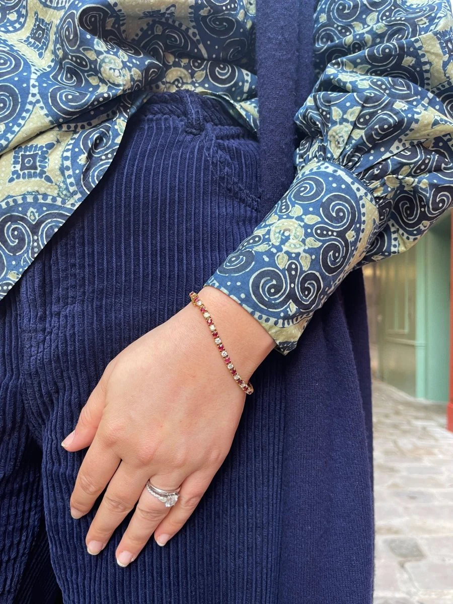 Bracelet tennis vintage en or, rubis et diamants - Image 2