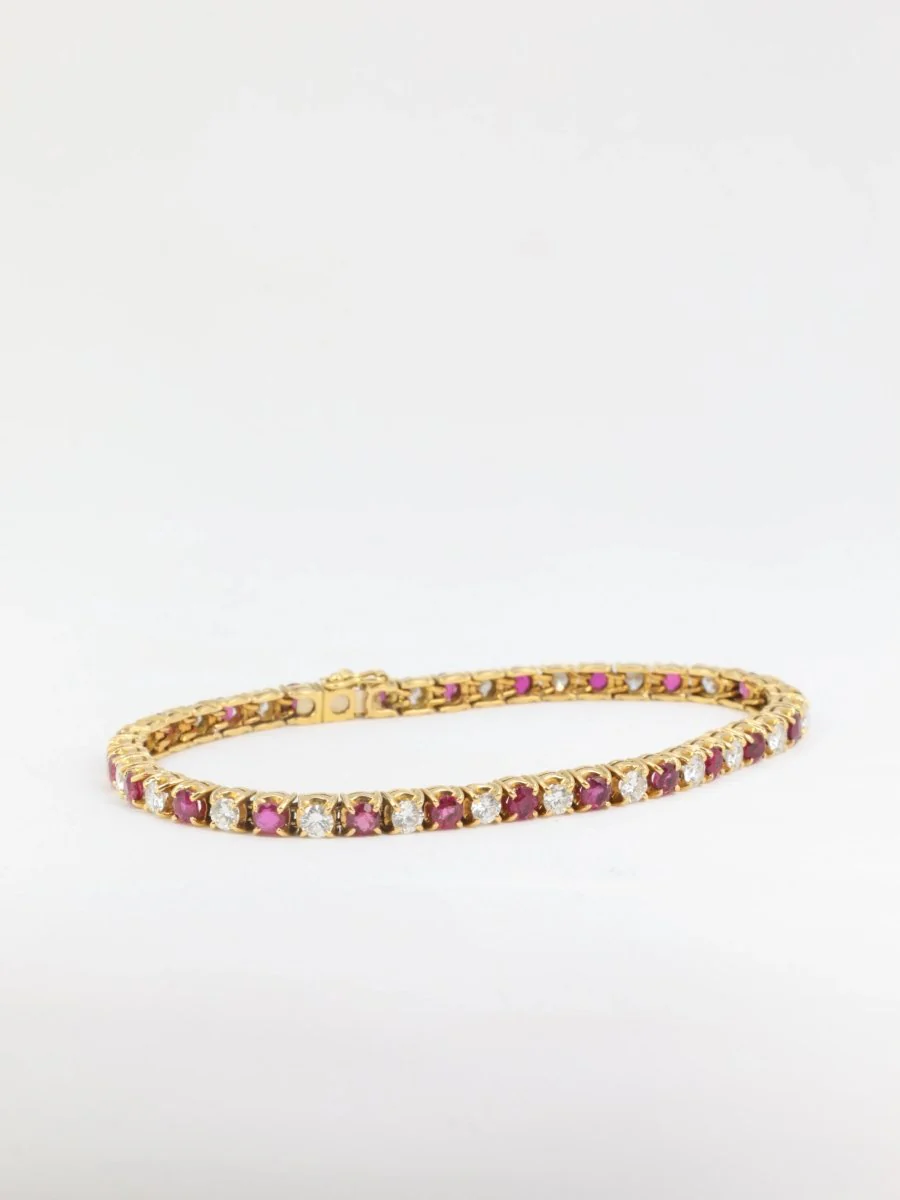 Bracelet tennis vintage en or, rubis et diamants - Image 3