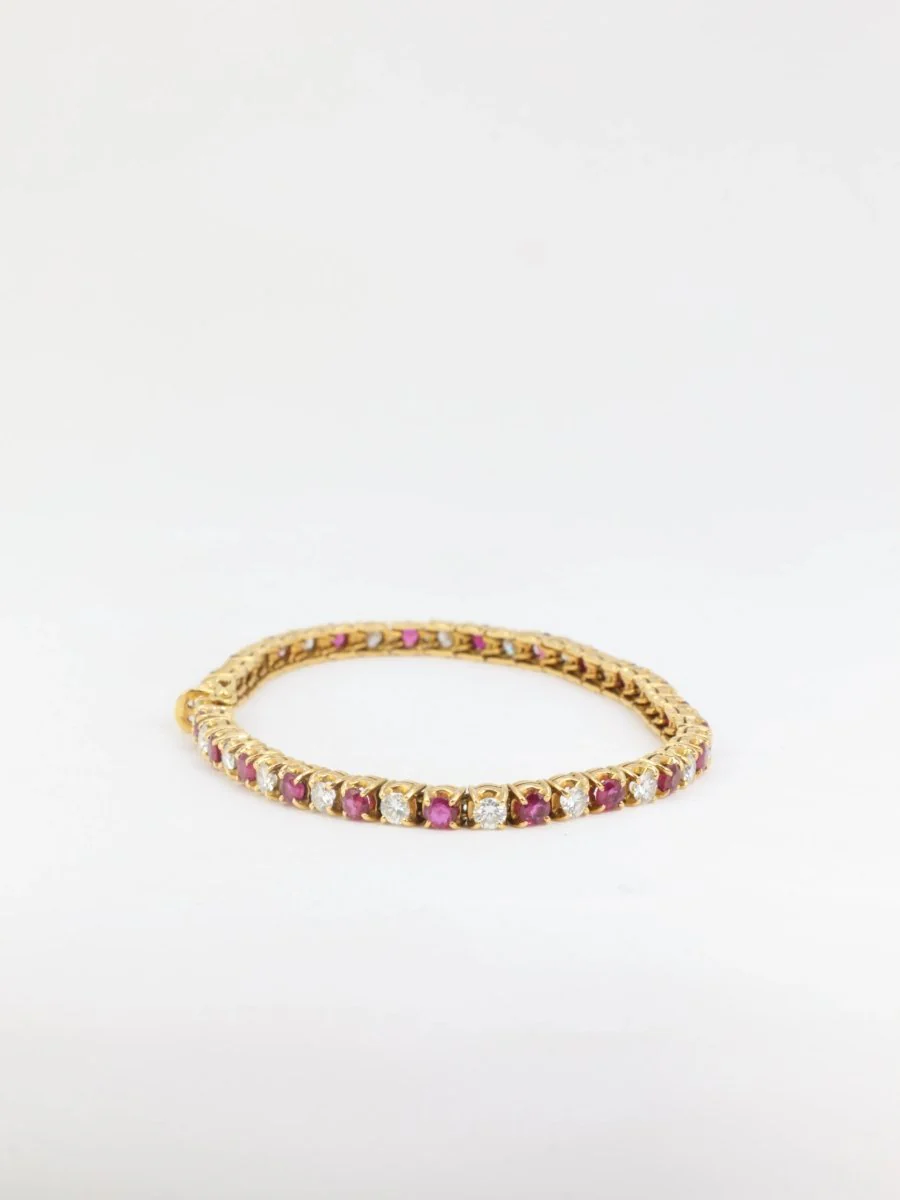 Bracelet tennis vintage en or, rubis et diamants - Image 4