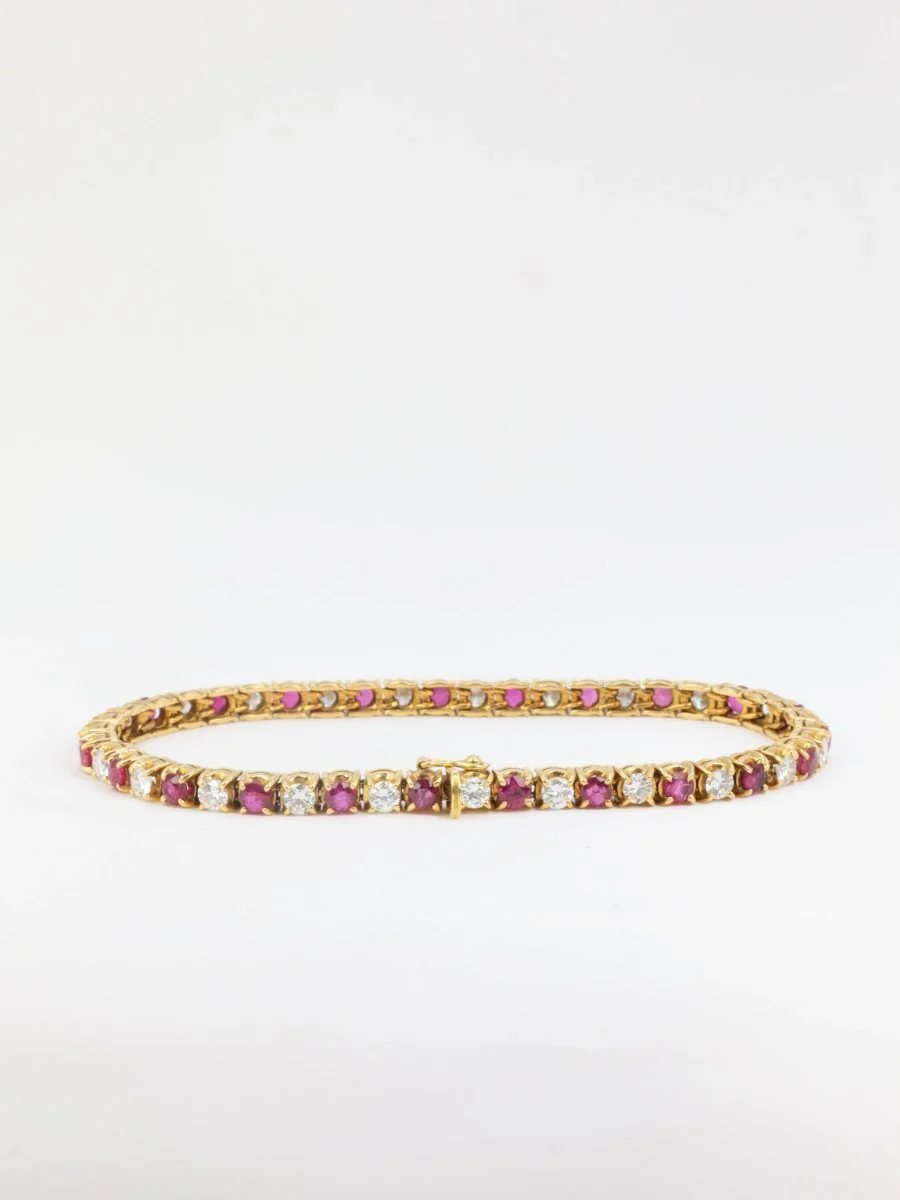 Bracelet tennis vintage en or, rubis et diamants - Image 5