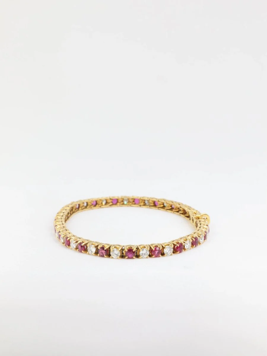 Bracelet tennis vintage en or, rubis et diamants - Image 6