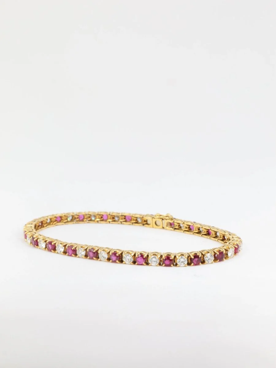 Bracelet tennis vintage en or, rubis et diamants - Image 7