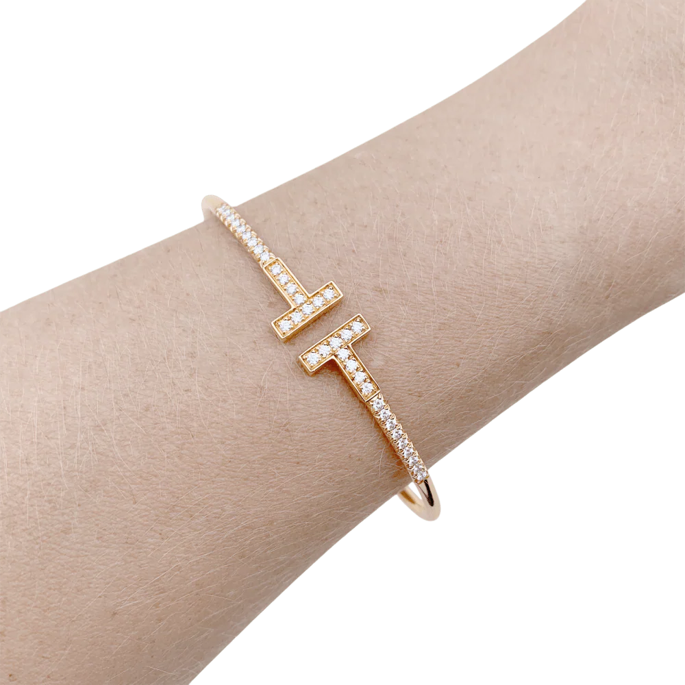 Bracelet Jonc en TIFFANY & CO. "Wire" en or rose et diamants - Image 2