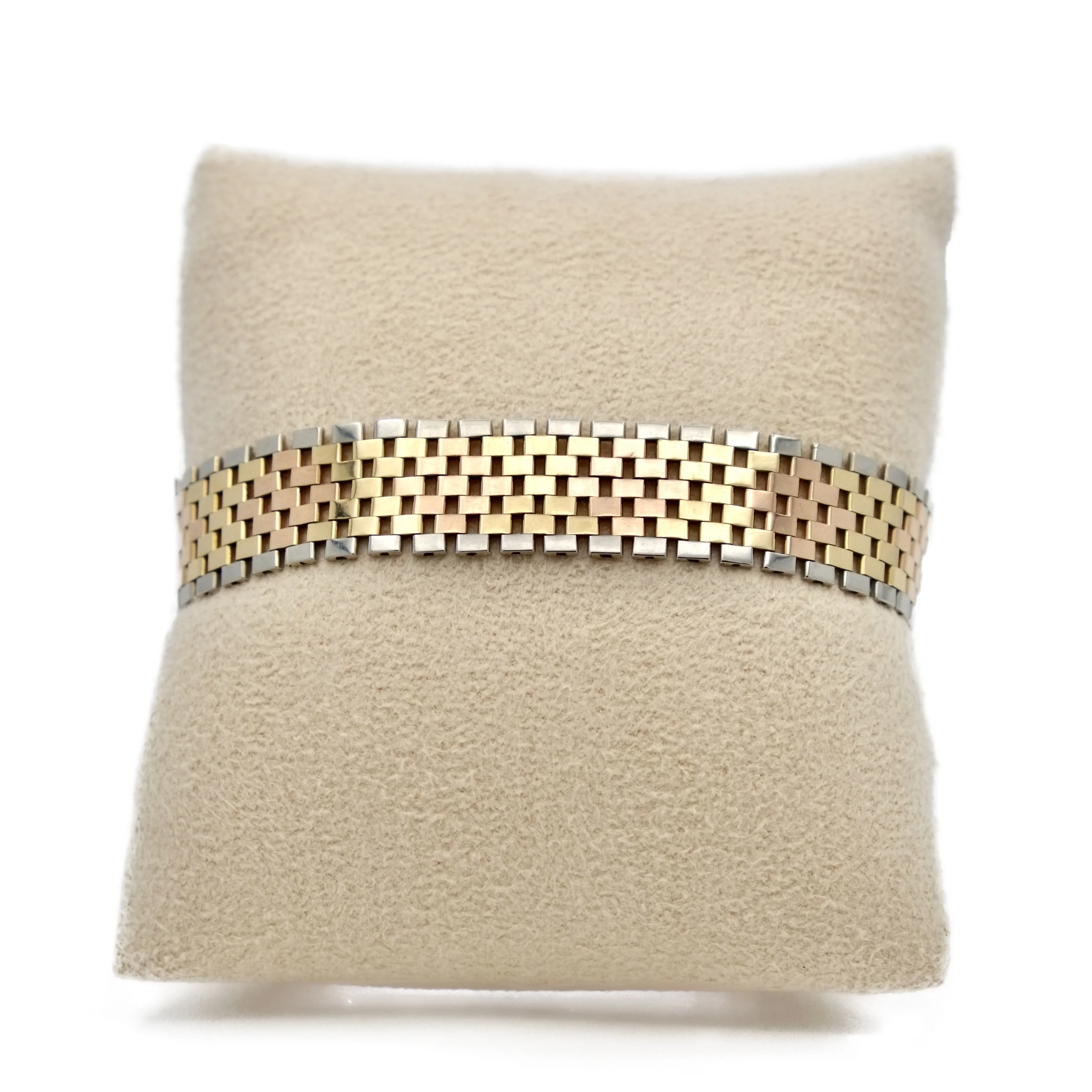 Bracelet maille plate en or jaune, or rose et or gris