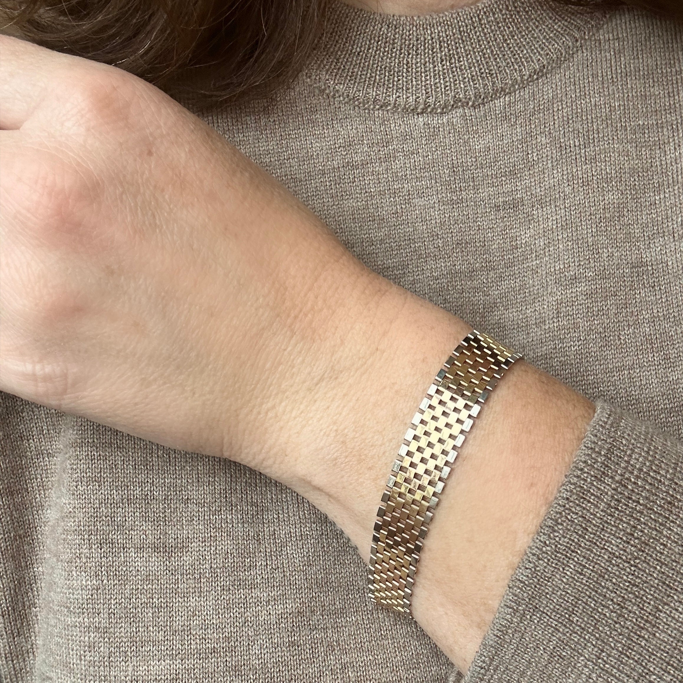 Bracelet maille plate en or jaune, or rose et or gris - Image 4