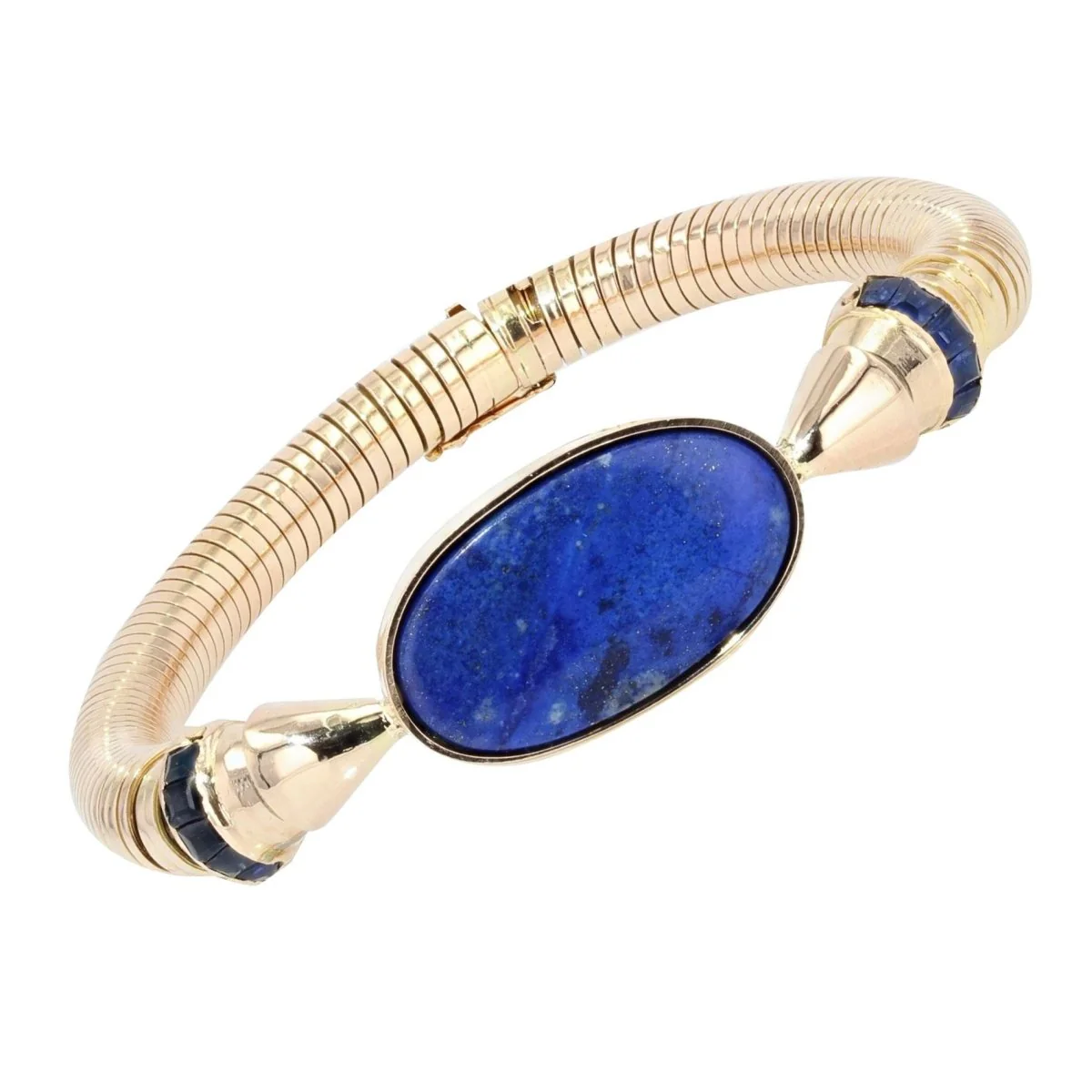 Bracelet Souple en or jaune, saphirs et lapis-lazuli