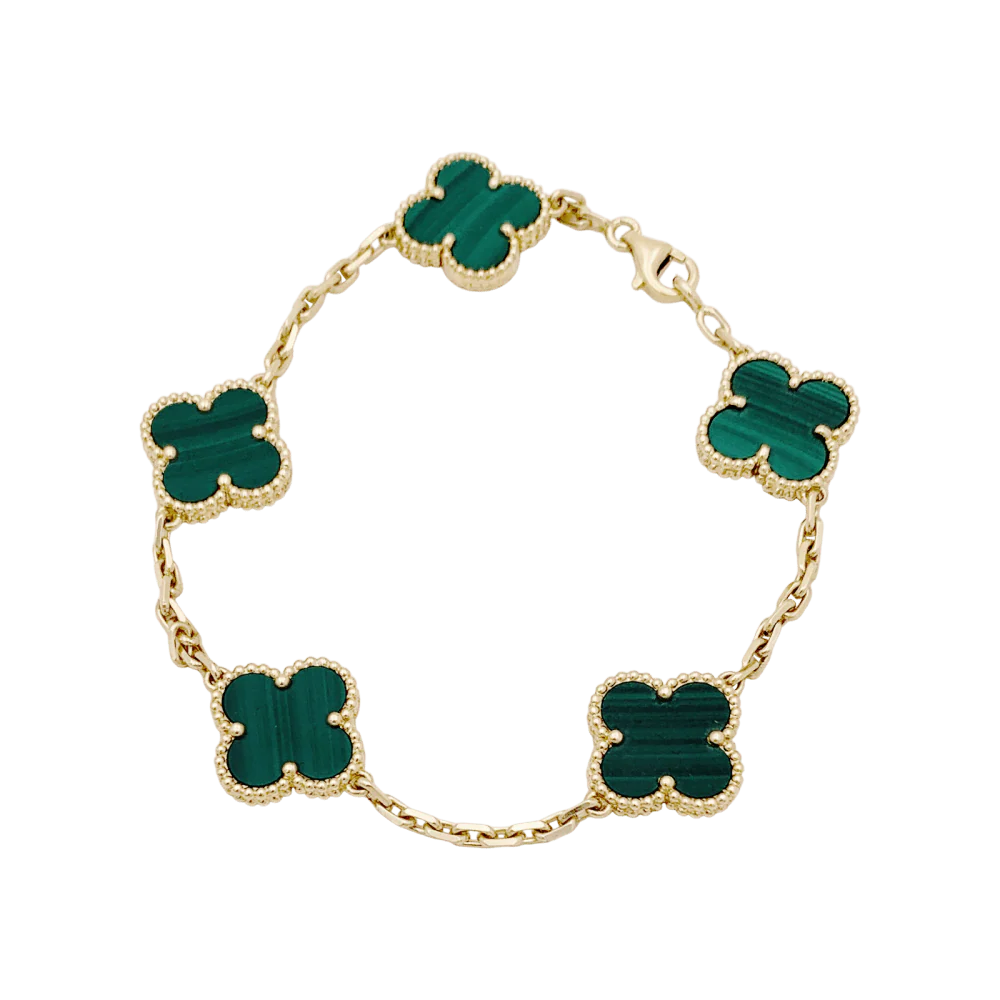 Bracelet Breloque VAN CLEEF & ARPELS "Vintage Alhambra" en or jaune et malachite