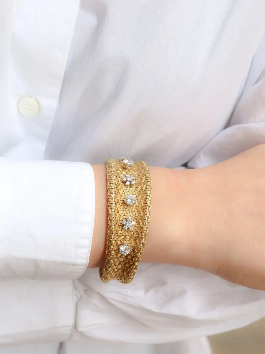 Bracelet vintage à maille tressée en or et diamants - Image 10