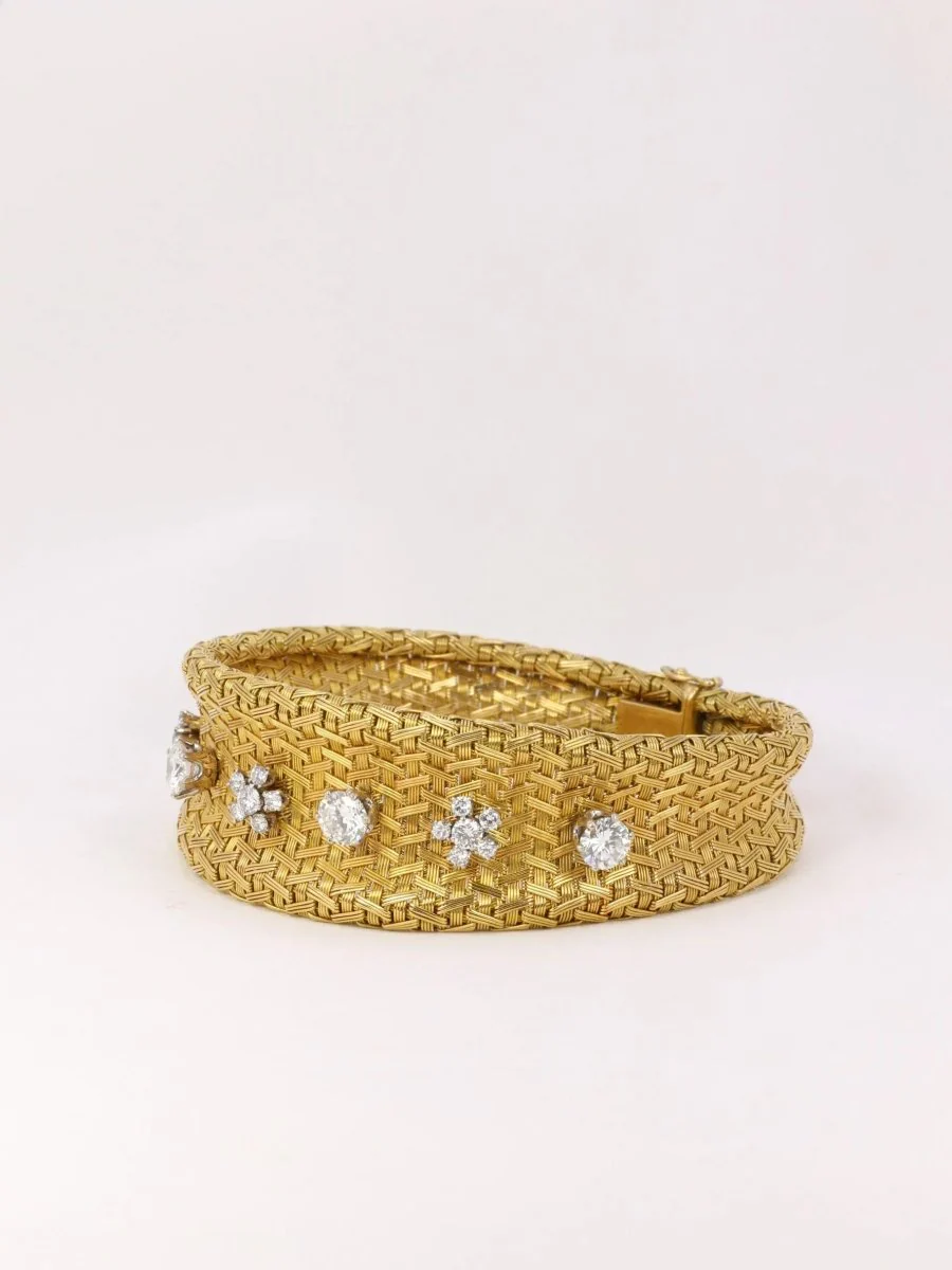 Bracelet vintage à maille tressée en or et diamants - Image 3