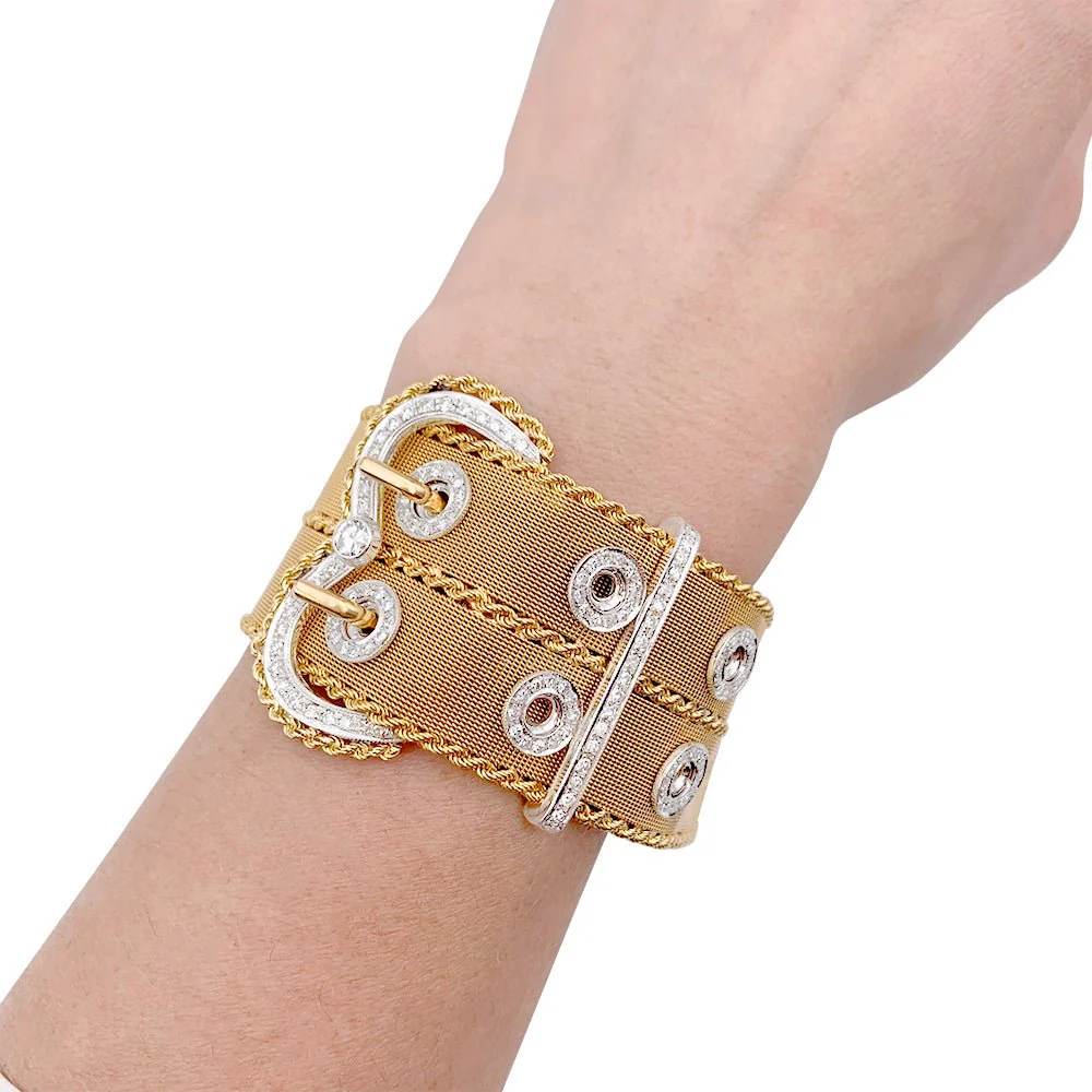 Bracelet vintage "Ceinture", or rose et diamants - Image 10