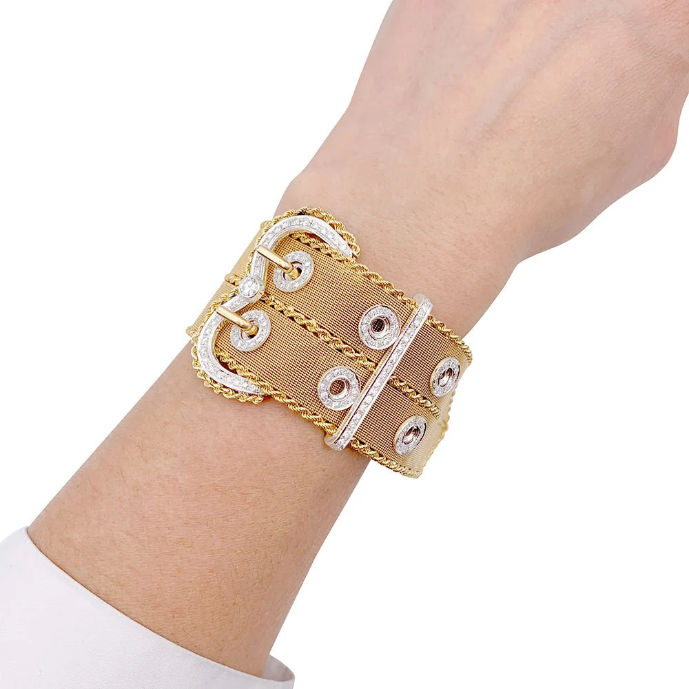 Bracelet vintage "Ceinture", or rose et diamants - Image 6