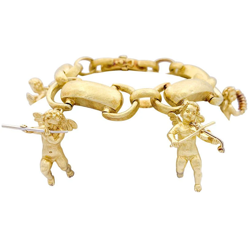 Bracelet Breloque Chérubins Musiciens en or jaune