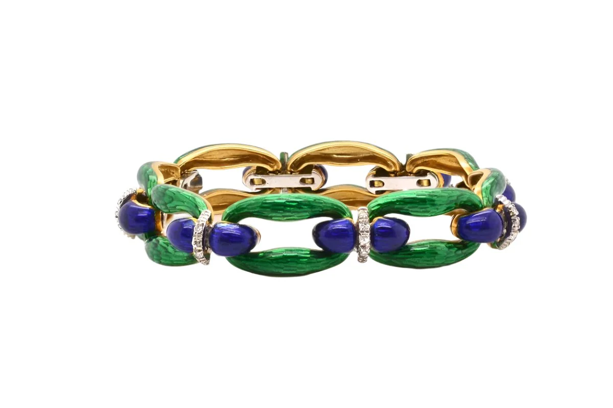 Bracelet vintage émail et diamants