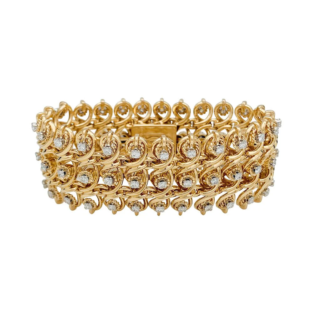 Bracelet vintage en or rose, platine et diamants
