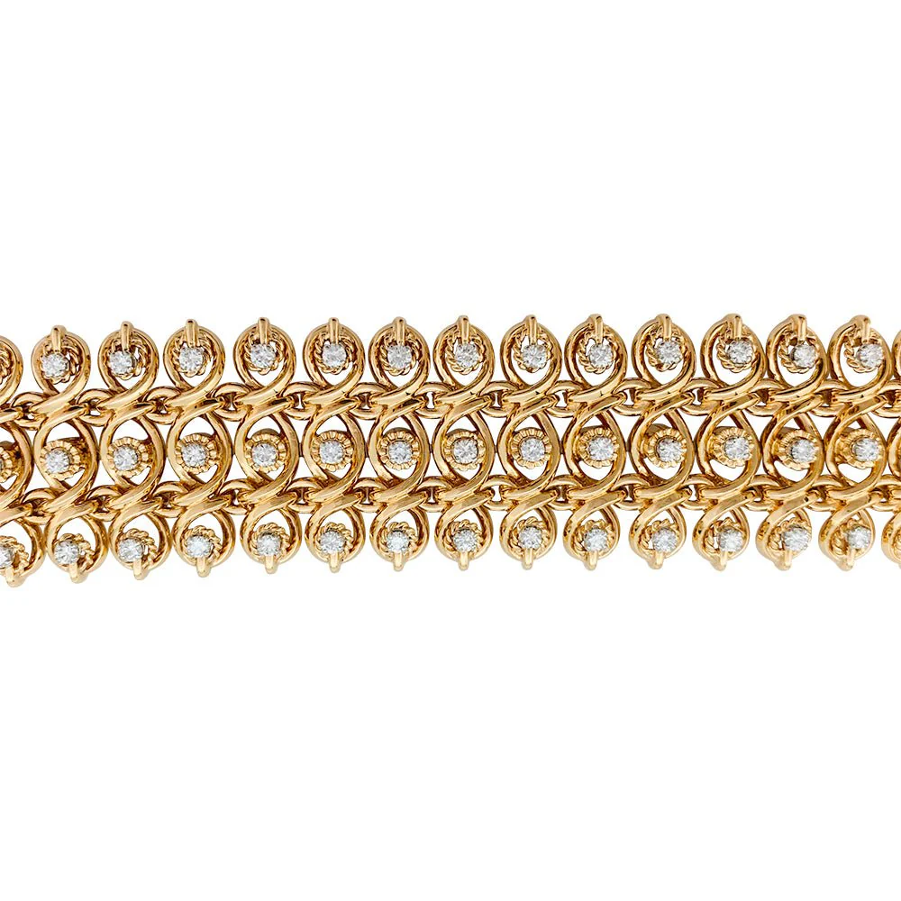 Bracelet vintage en or rose, platine et diamants - Image 2