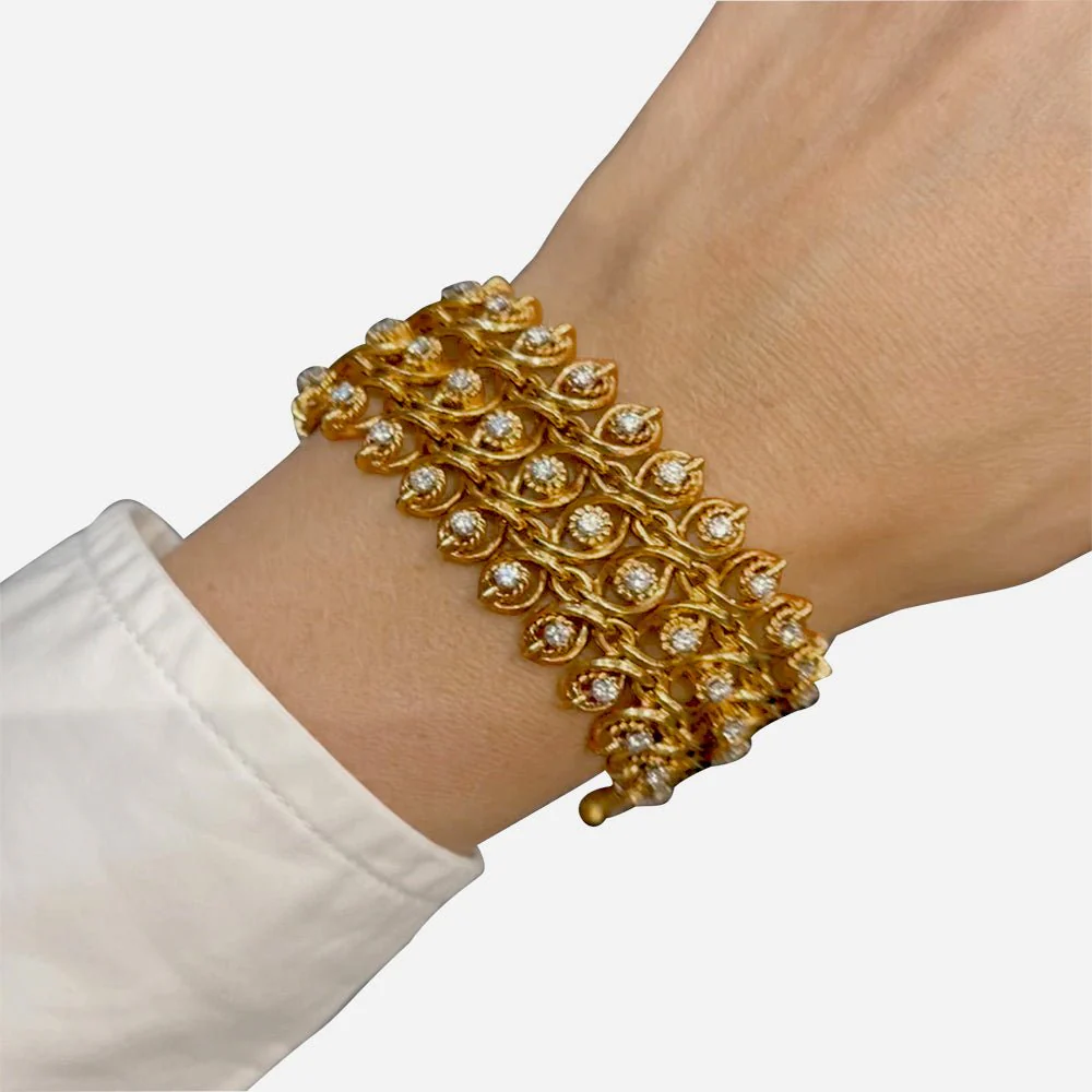 Bracelet vintage en or rose, platine et diamants - Image 4