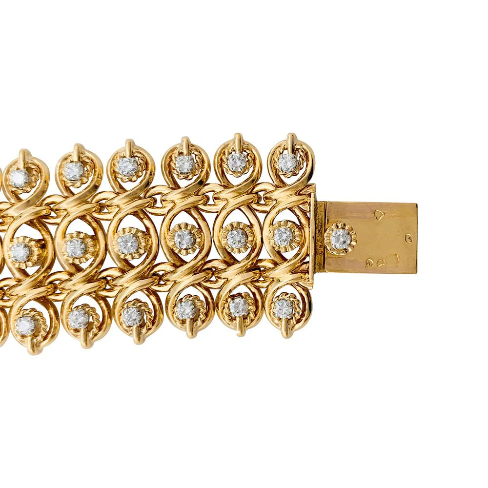 Bracelet vintage en or rose, platine et diamants - Image 6