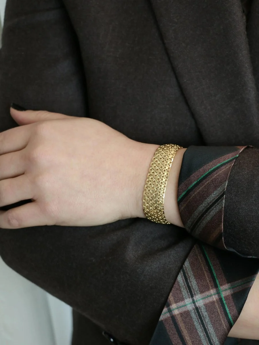 Bracelet vintage maille milanaise or jaune - Image 10