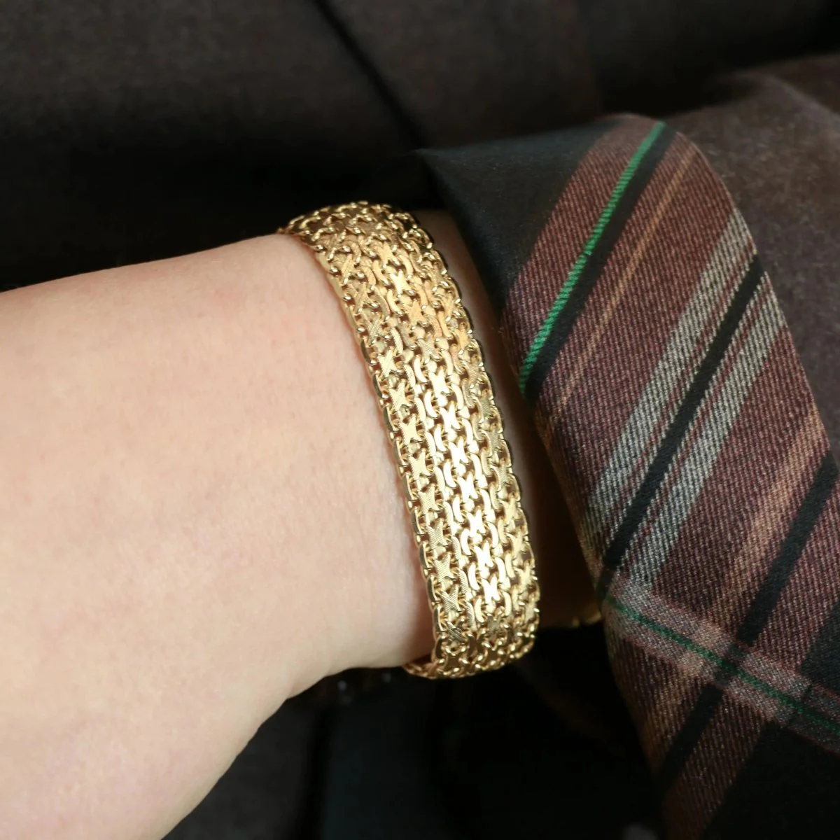 Bracelet vintage maille milanaise or jaune - Image 2