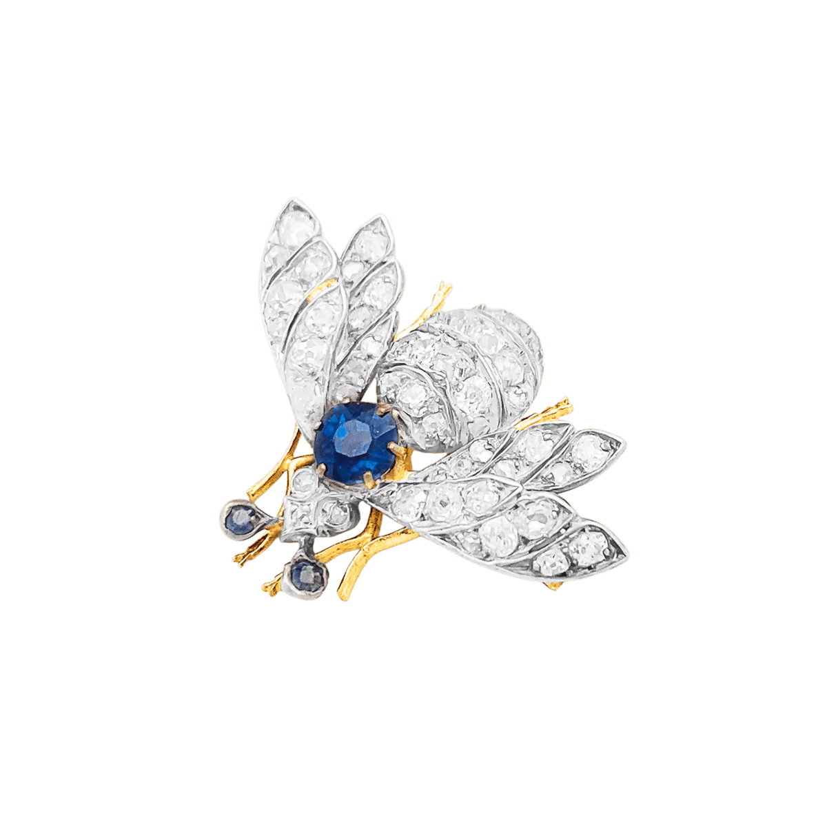 Broche Épingle en or jaune, argent, saphirs et diamants - Image 3
