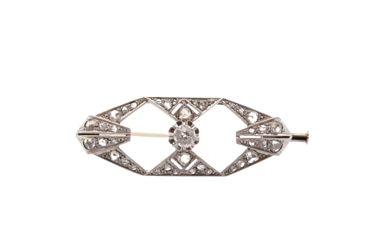 Broche ancienne Art Déco diamants en or et platine